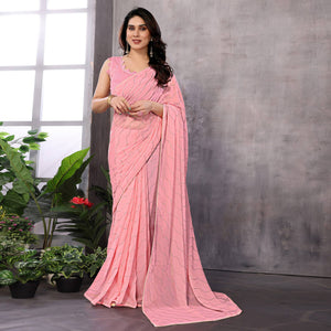 Rose Pink Swarovski Work Embroidered Georgette Saree