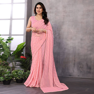 Rose Pink Swarovski Work Embroidered Georgette Saree