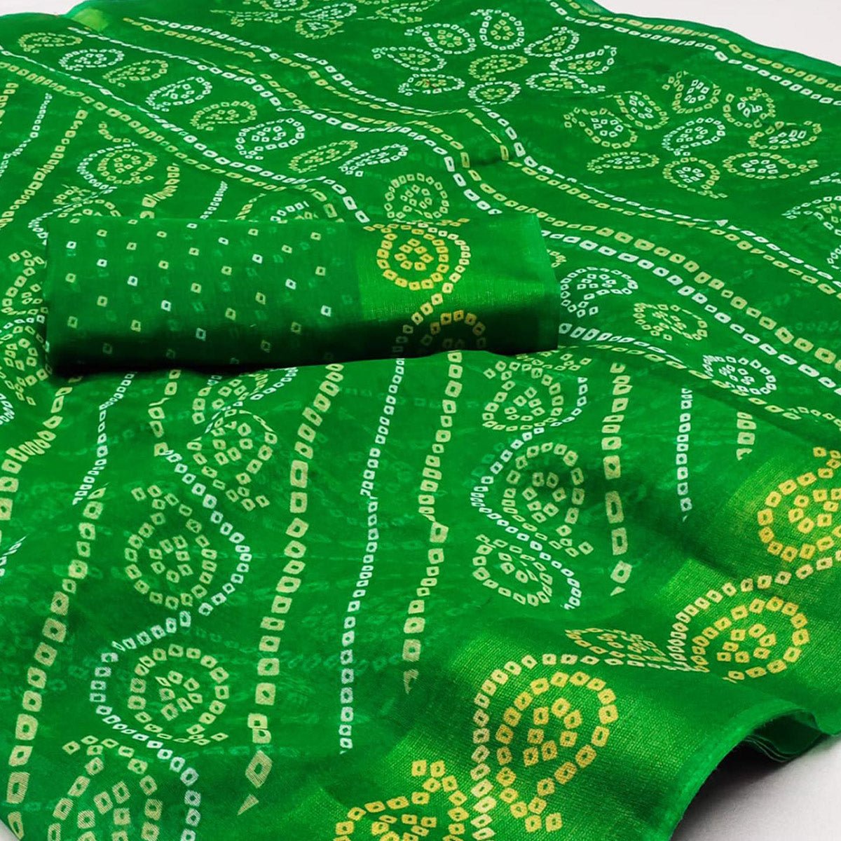 green-bandhani-printed-poly-cotton-saree-1