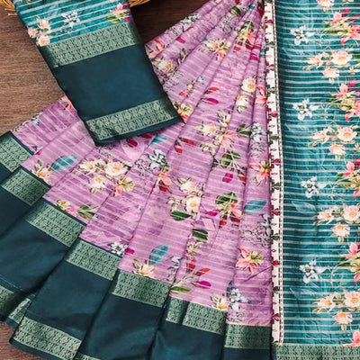 Lavender Floral Digital Printed Cotton Silk Saree