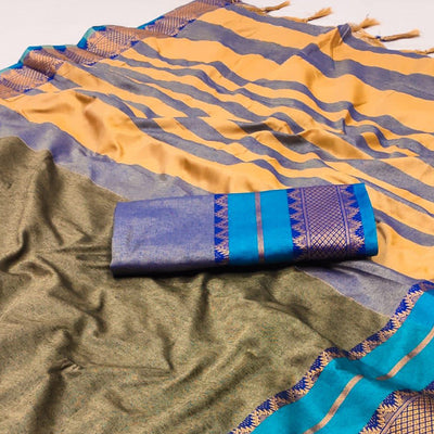 Chikoo Woven Cotton Silk Saree With Tassels