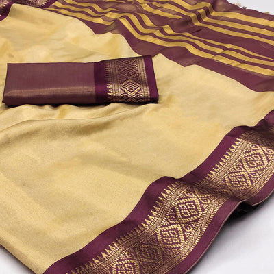 Chikoo Woven Cotton Silk Saree