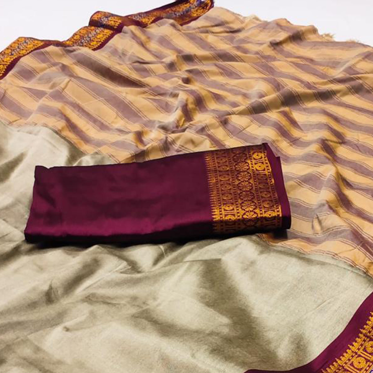 Chikoo Woven Cotton Silk Saree With Tassels