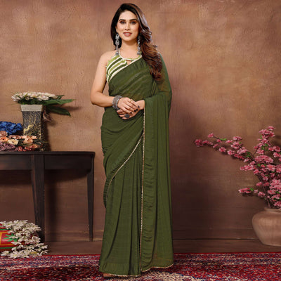 green-woven-checks-ready-to-wear-georgette-saree