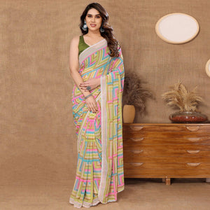 green-geometric-printed-ready-to-wear-georgette-saree