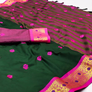 green-woven-cotton-silk-saree-with-tassels-10