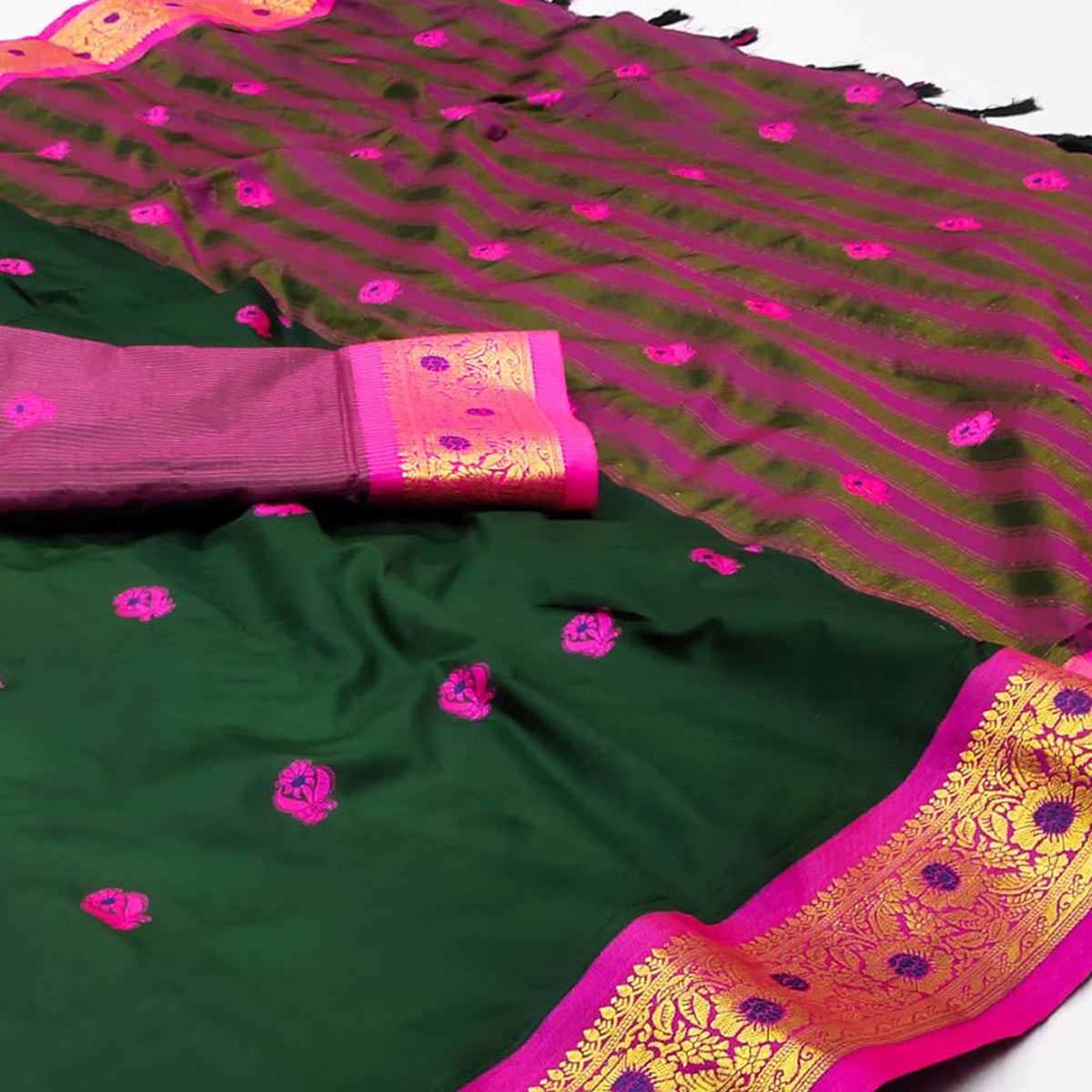 green-woven-cotton-silk-saree-with-tassels-10