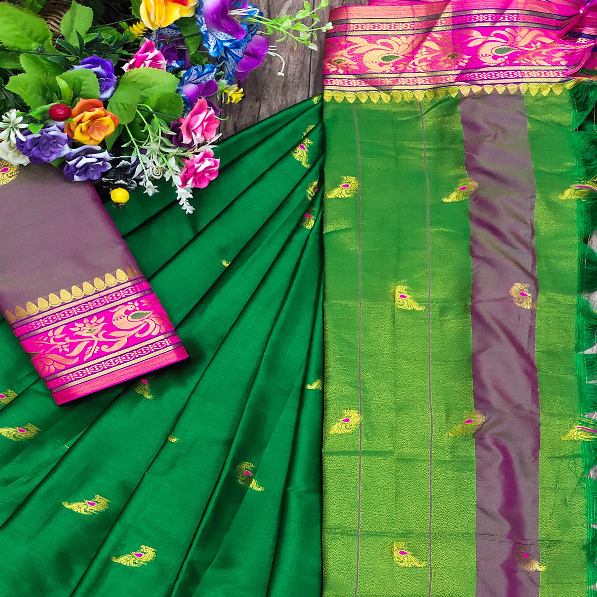 green-butti-work-woven-cotton-silk-saree-1