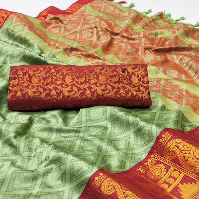 green-woven-cotton-silk-saree-with-tassels-9
