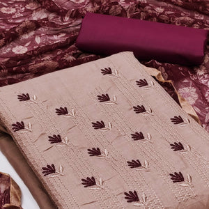 Chikoo Floral Embroidered Cotton Blend Dress Material