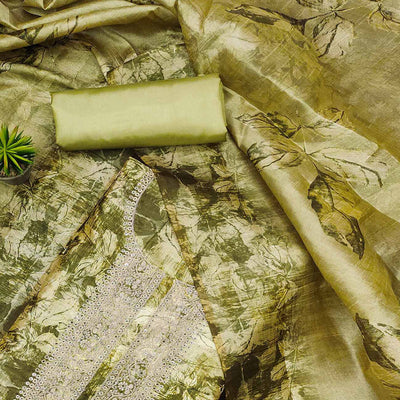 green-printed-cotton-silk-dress-material