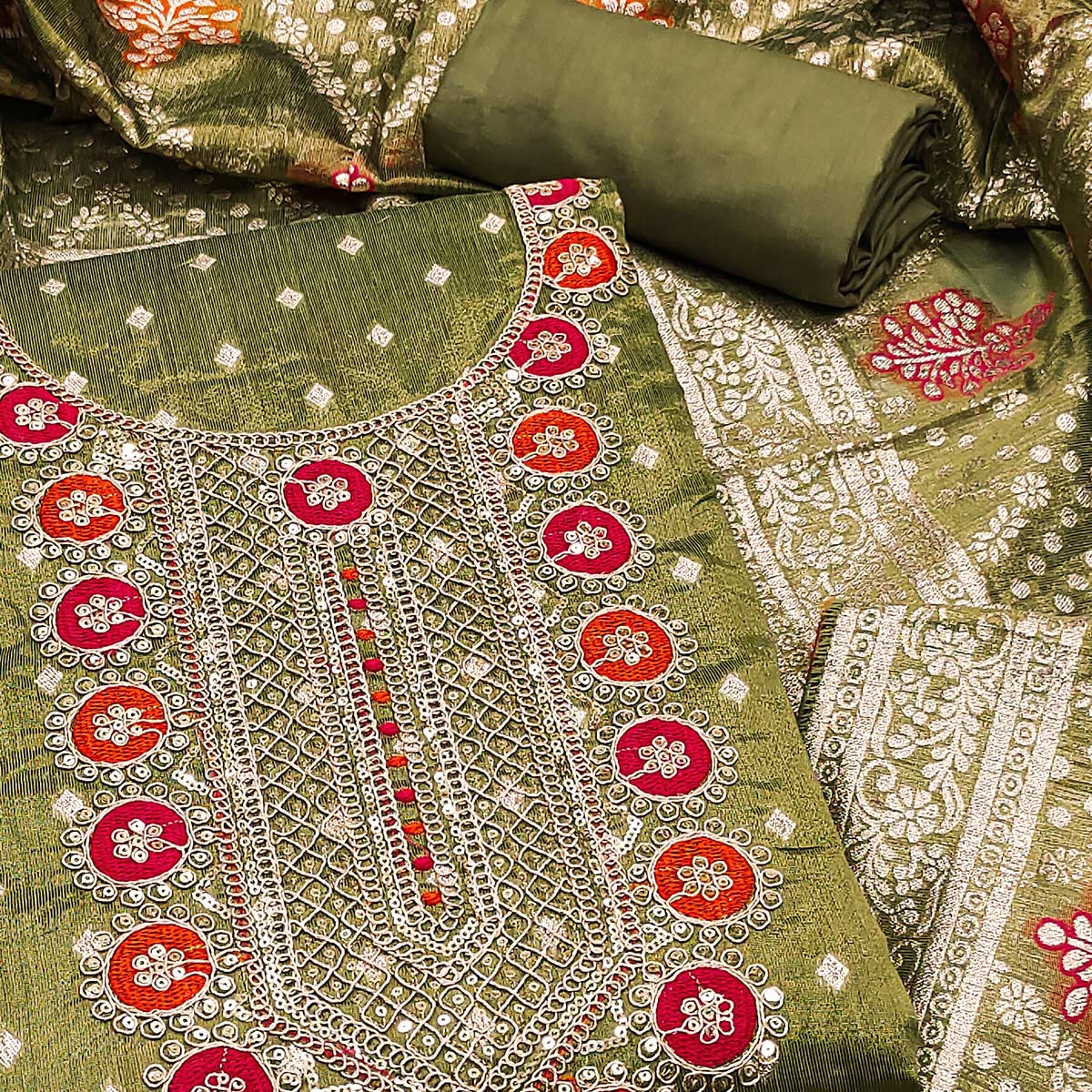 green-woven-with-sequins-embroidered-simmer-cotton-silk-dress-material