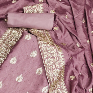 Mauve Floral Embroidered Chinon Dress Material