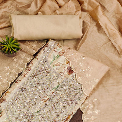 Chikoo Floral Printed Pure Cotton Dress Material