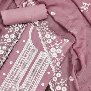 Mauve  Floral Embroidered Chanderi Dress Material