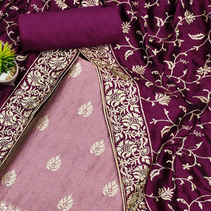 Mauve  Floral Embroidered Chinon Dress Material