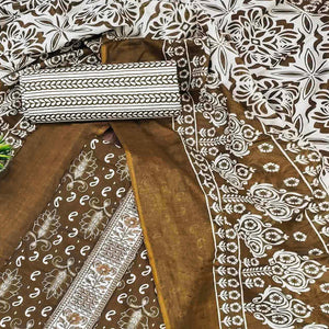 Brown Foil Printed Pure Cotton Dress Material