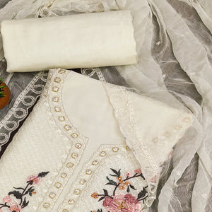 Cream Floral Sequins Embroidered Georgette Dress Material