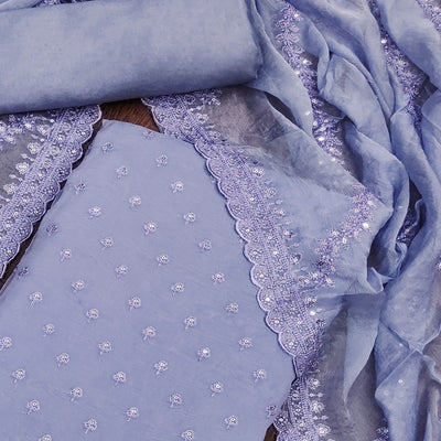 Lavender Floral Sequins Embroidered Cotton Silk Dress Material