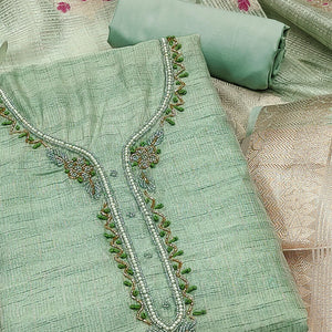 green-woven-with-handwork-tissue-dress-material