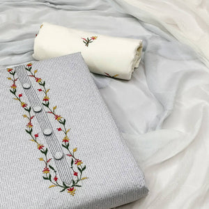 Grey Printed Pure Cotton Dress Material