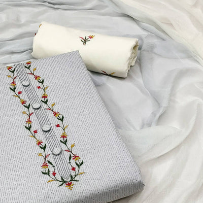 Grey Printed Pure Cotton Dress Material