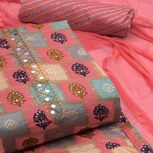 Gajari Pink Foil Printed Cotton Blend Dress Material