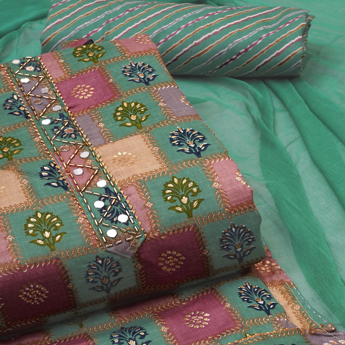 green-foil-printed-poly-cotton-dress-material
