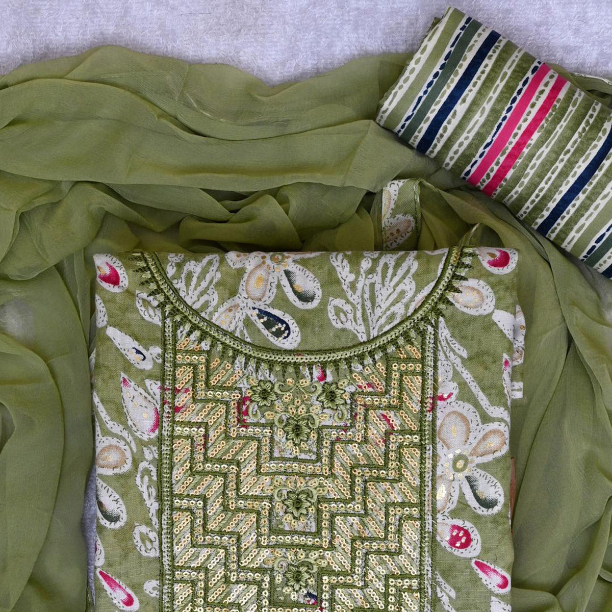 green-foil-printed-with-sequins-embroidery-cotton-blend-dress-material