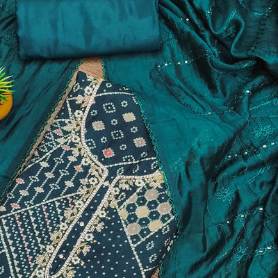 Morpich Foil Printed With Handwork Embroidered Pure Cotton Dress Material