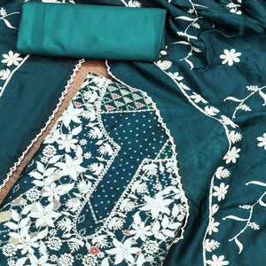 Morpich Floral Embroidery With Foil Printed Pure Cotton Dress Material