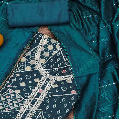 Morpich Floral Embroidery With Foil Printed Pure Cotton Dress Material