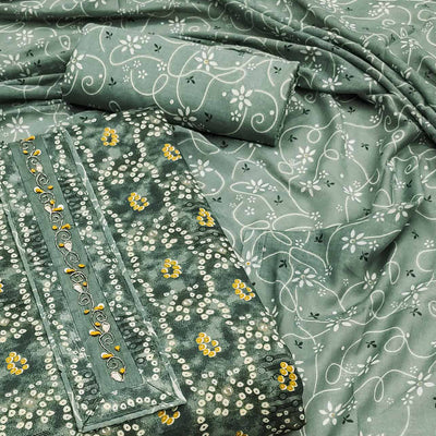 Dusty Green Bandhani Printed Pure Cotton Dress Material