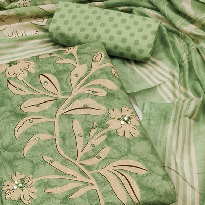 green-floral-printed-mirror-work-pure-cotton-dress-material-1