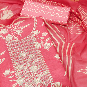 Gajri Pink Printed With Sequins Work Pure Cotton Dress Material