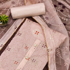 Mauve Floral Foil Printed Chanderi Dress Material