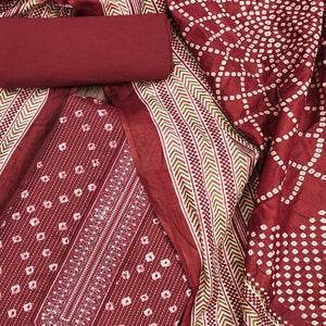 Maroon Bandhani Printed Pure Cotton Dress Material