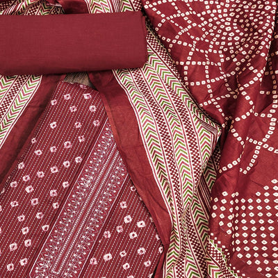 Maroon Bandhani Printed Pure Cotton Dress Material