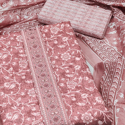 Mauve Floral Printed Pure Cotton Dress Material