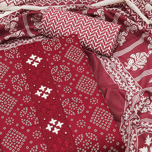 Maroon Floral Printed Pure Cotton Dress Material