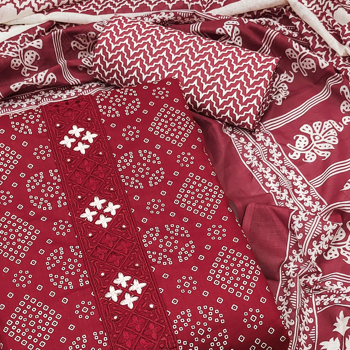 Maroon Floral Printed Pure Cotton Dress Material