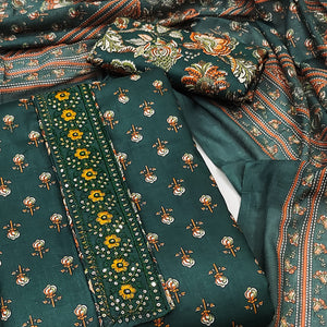 Dark Green Floral Printed Pure Cotton Dress Material