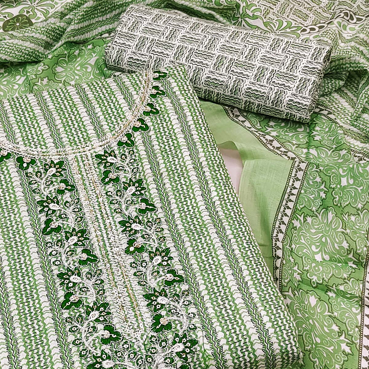 green-striped-printed-pure-cotton-dress-material