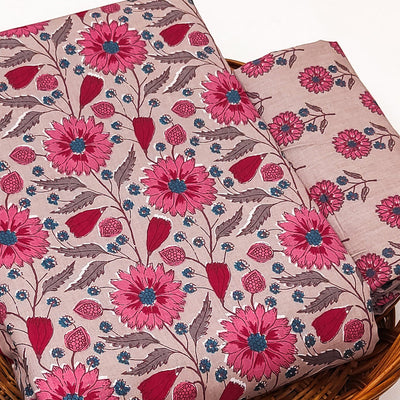 Brown Floral Printed Pure Cotton Dress Material