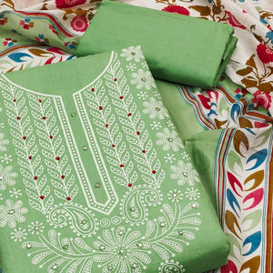 green-printed-mirror-work-pure-cotton-dress-material