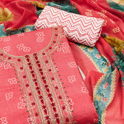Gajri Pink Floral Printed Pure Cotton Dress Material