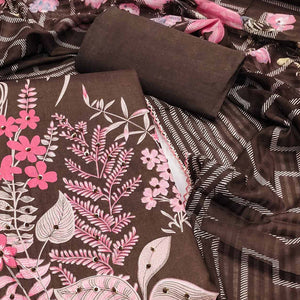 Brown Floral Printed Pure Cotton Dress Material
