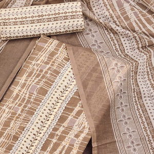 Brown Printed Pure Cotton Dress Material