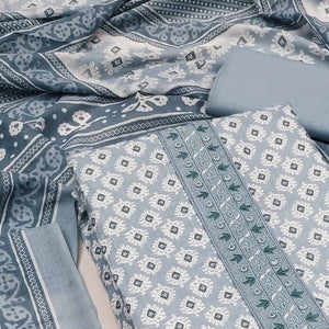 Grey Printed Pure Cotton Dress Material