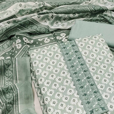 Light Sea Green Printed Pure Cotton Dress Material